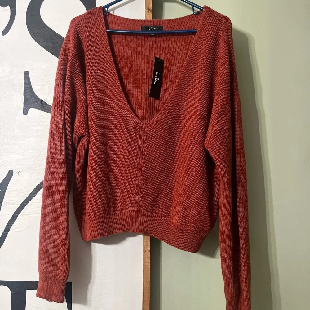 Lulu's Brown V-Neck Sweater Cozy Knit - Picture 1 of 4